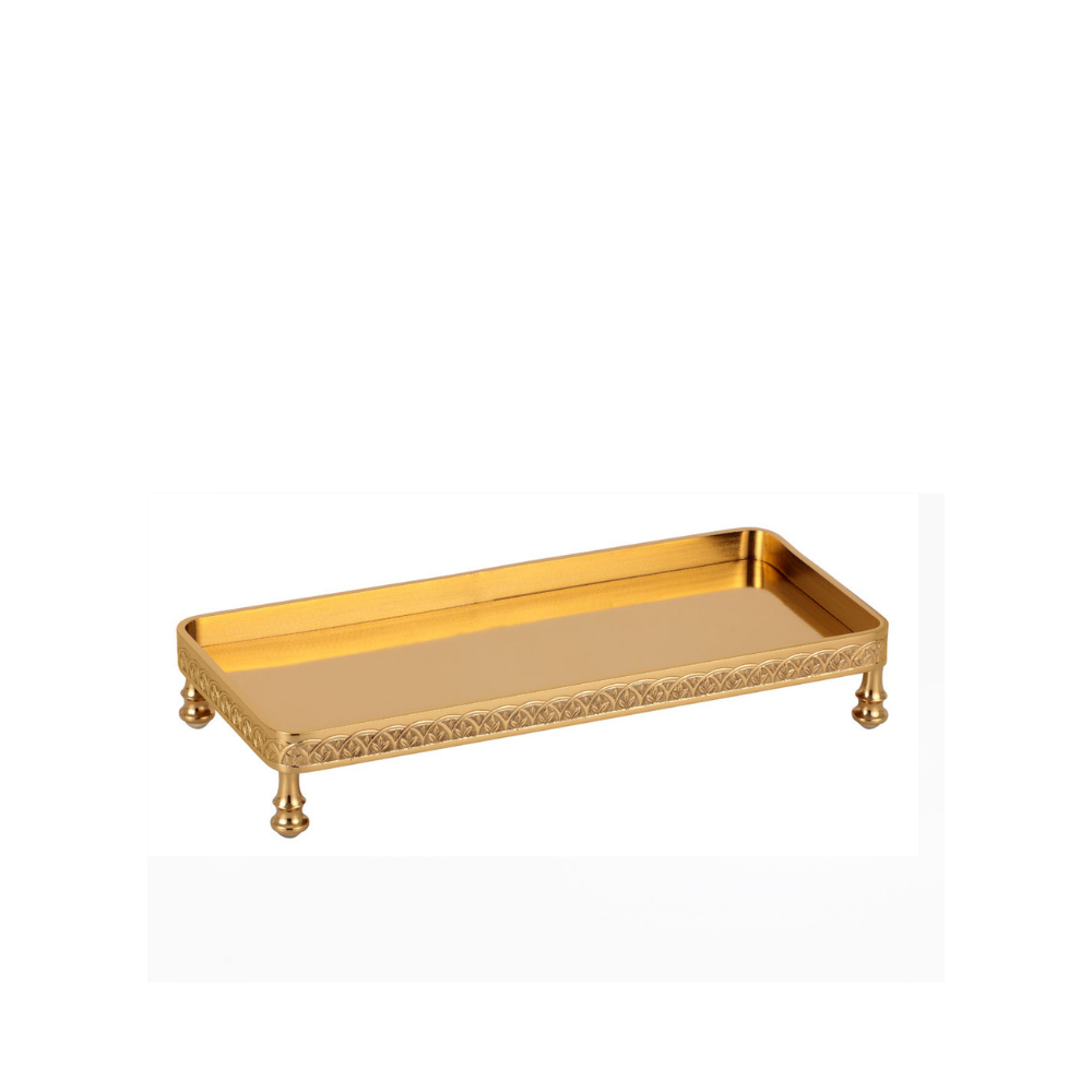 Blosscom Patterned, Framed and Footed Tray-24 Karat Gold Plated