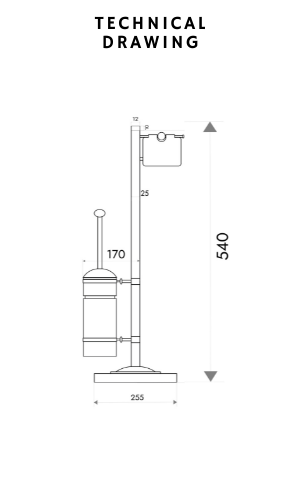 footed toilet brush technical drawing