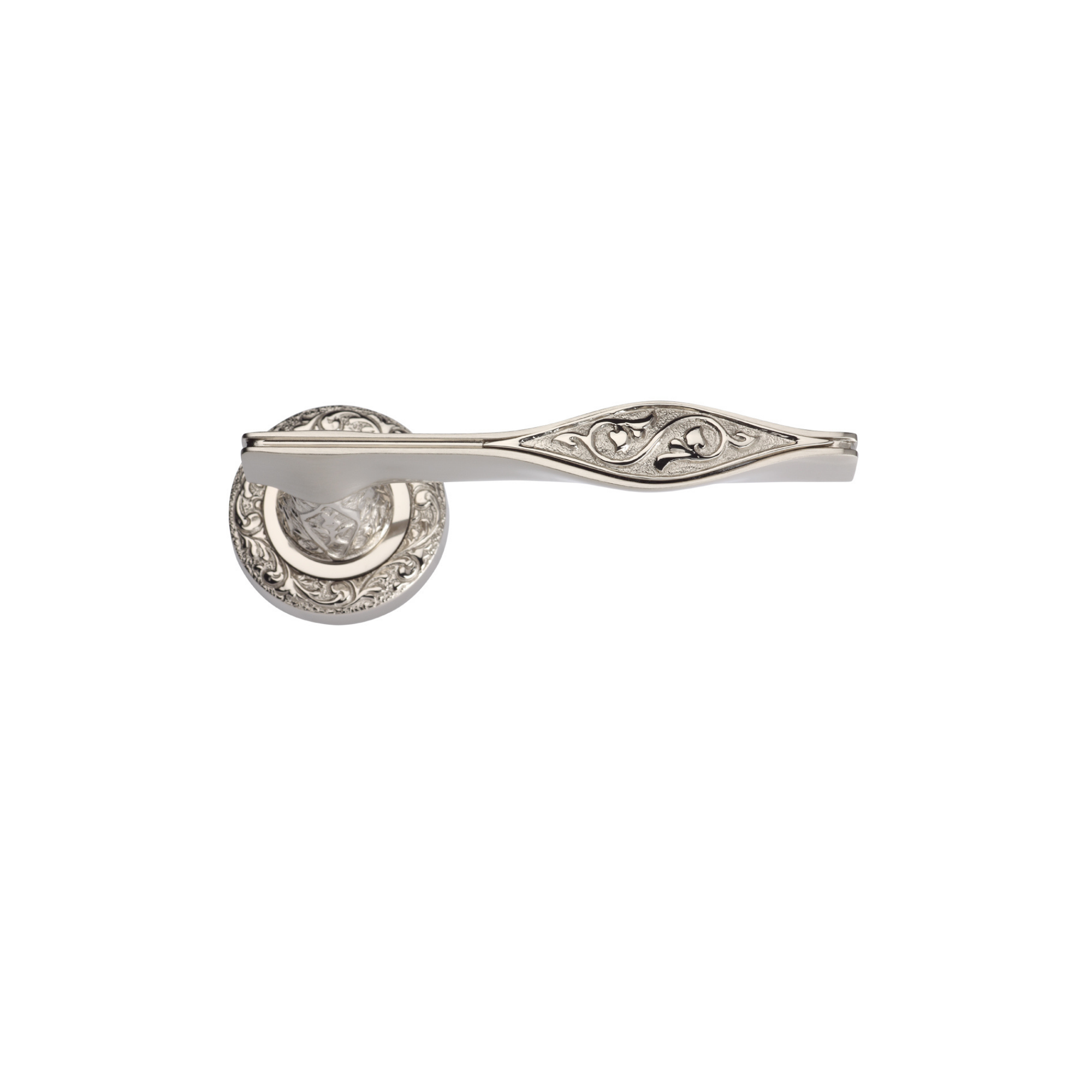 Curl-104 Door Handle on Rose Nickel-Satin Silver