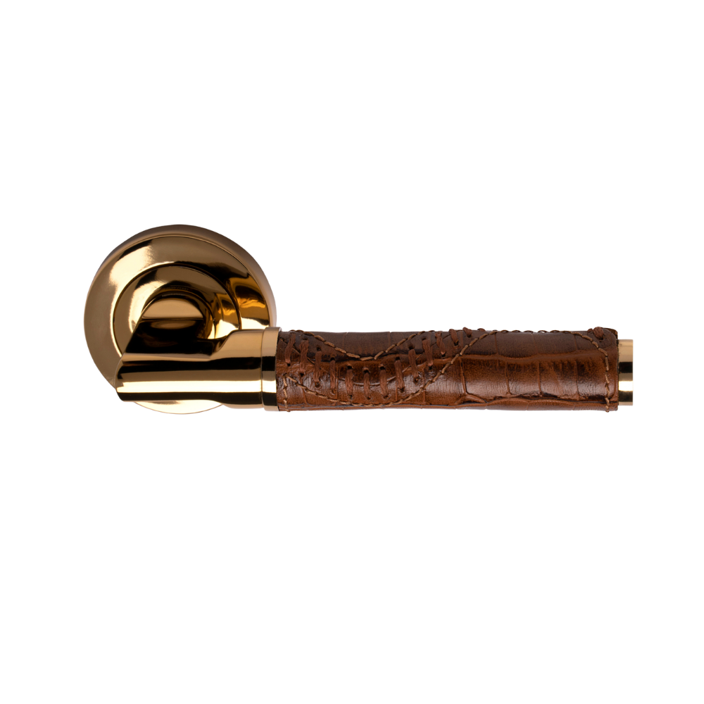 Lether Door Handle on Rose with Brown Leather
