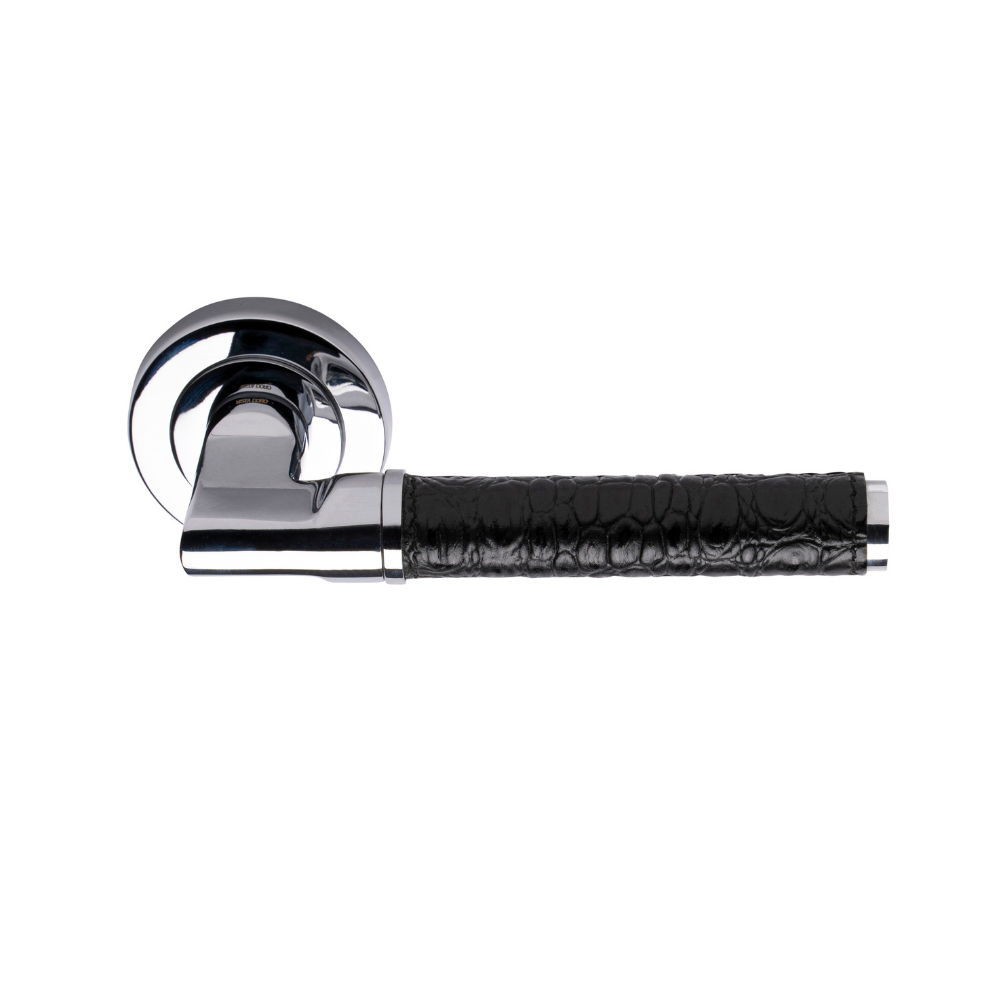Lether Door Handle on Rose with Black Leather